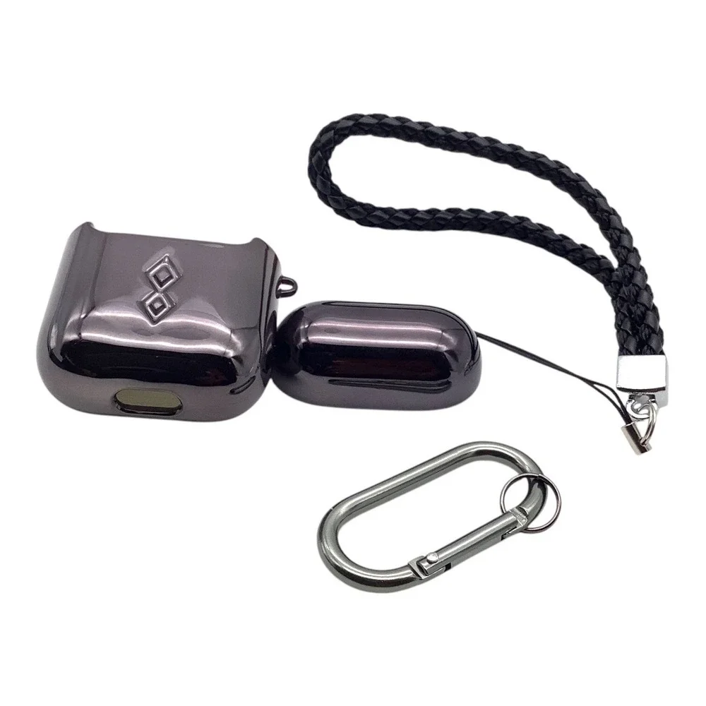 Luxury Plating Protective AirPods Case Cover With Braided Strap & Carabiner Clip